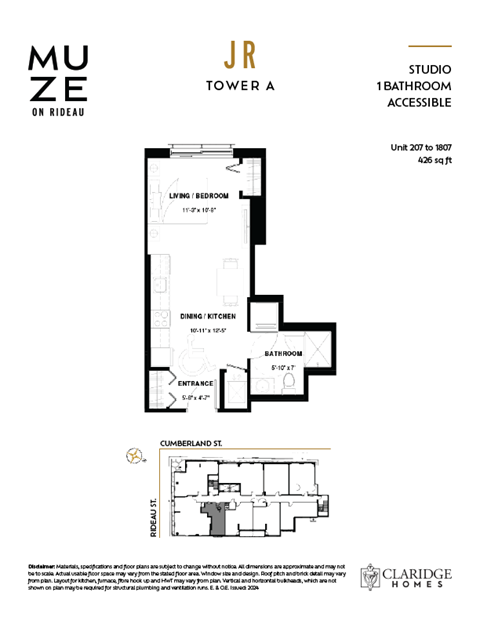 Floor plan for studio, 1 bath, 426 sqft